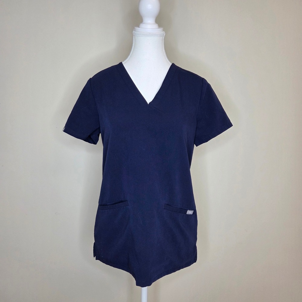 FIGS Casma Three-Pocket Scrub Top‎ Navy Blue V-Neck Medical Uniform Size XS